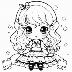 digistamp de nia para colorear estilo kawaii comiendo sanda
