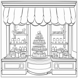 wedding cake in shop window of a bookstore