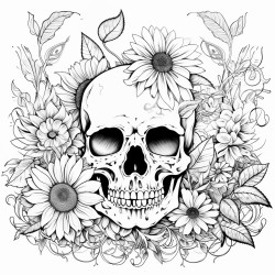 skull with sunflowers