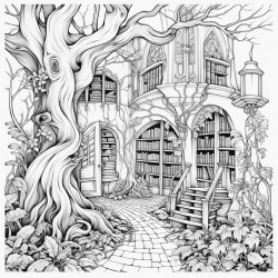 library with vines and moss