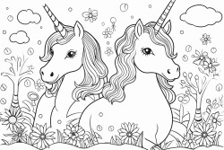 un coloriage magique avec deux licorne qui prennent le th