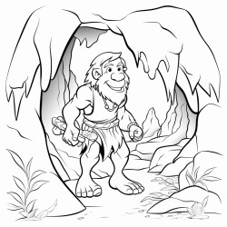 hombre neandertal entrando a una cueva