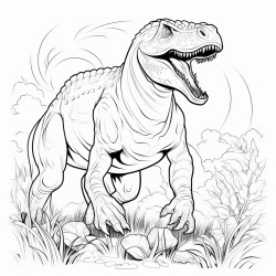 un tyrannosaure entrain de chasser des licornes