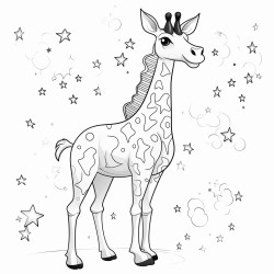 a giraffe with a galaxypatterned coat reaching for the stars