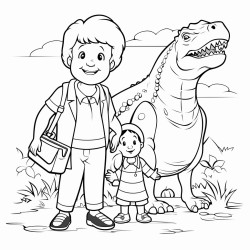 grandma and grandson with dinosaurs in background