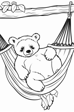 a sleeping bear in a hammock coloring page