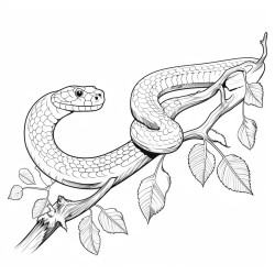 un serpent enroul sur une branche avec quelques feuilles