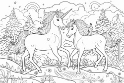 un coloriage magique avec deux licorne qui prennent le th