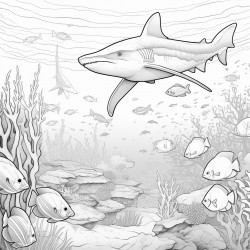underwater reef with sharks and turtles