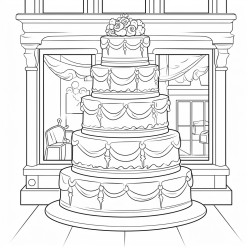 wedding cake in shop window of a bookstore