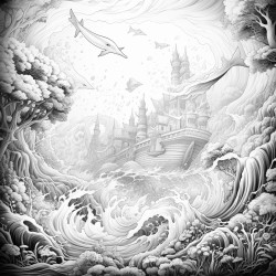 a magical forest with flying whales