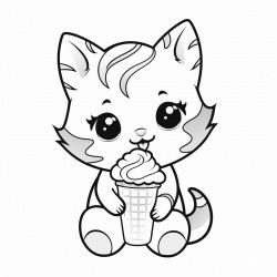 a cat eating icecream in a cone