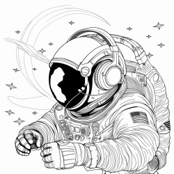 adult astronaut listening to music