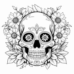 skull with sunflowers