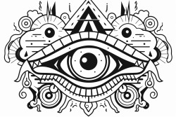 mystical eyeball with cool colors and shapes