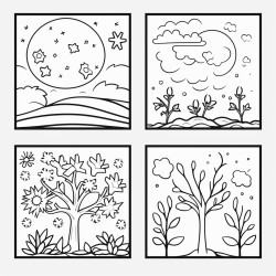 all four seasons no black backgrounds cartoon style