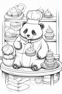 i need a very cute coloring book with bear and panda in a pastry shop and selling pastries donuts and tarts