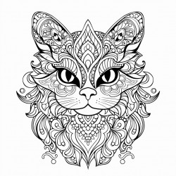 cat with mandala and ornate patterns thick black outline