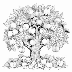 create a tree with fruits and flower capture everything in detail
