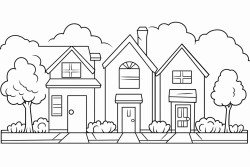 3 simple houses on a street