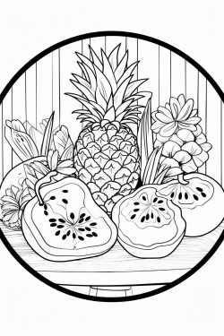 watermelon slices on a cute table with pineapples and tropical flowers
