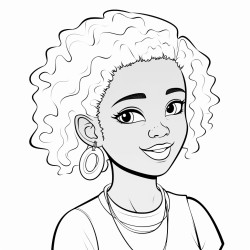 a simple black  white line art color by number coloring page illustration of an black girl smoling