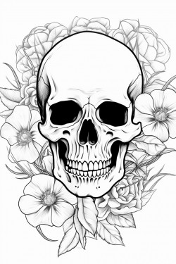 tattoo design skull and flowers