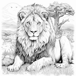 a majestic lion resting under a tree in the savannah