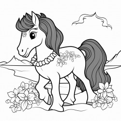 horse on beach with hawaiin leis