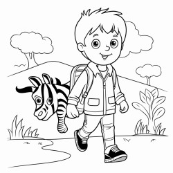 a boy walk on zebra