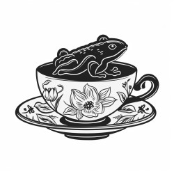 whites tree frog sitting in a teacup