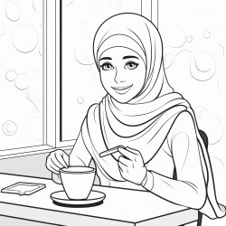 beautiful hijabi at a coffee shop having coffee