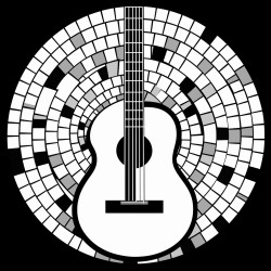 simple black and white abstract mosaic of a guitar
