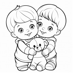two babies hugging