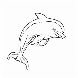 kids coloring page with dolphin black and white simple line art style minimalist drawing white background style raw