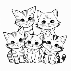 cats picture for hand coloring by children black and white