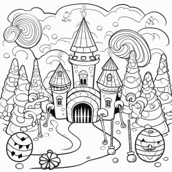 make a fun scene with enchanted candy glowing ready for the kids to color and bring to life