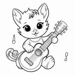 a kitten playing a guitar