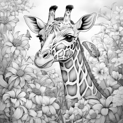 giraffe with mandalas pattern and nature around
