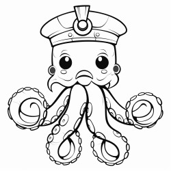 octopus wearing a ship captain suit