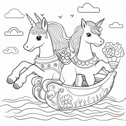 two ferries riding unicorns wearing dresses with a bunny