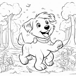 dog dancing with music notes in forest