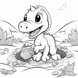 a dinosaur playing in a sandbox