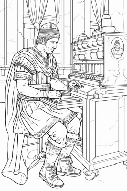 a roman soldier playing an arcade machine