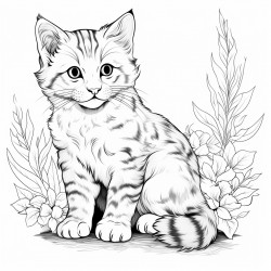 an outline of a kitten sitting outside no gray shading