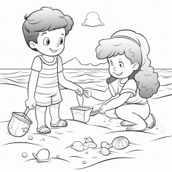 kids on the beach play with seashore toys