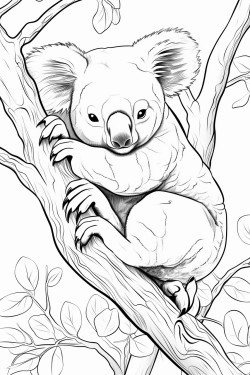 a sleepy koala sitting on a tree branch