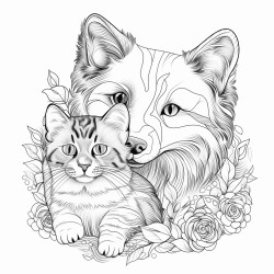 cat playing with dog