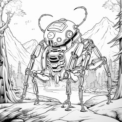 bug robot on another planet at sunset in the woods
