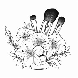 lillies and makeup brushes